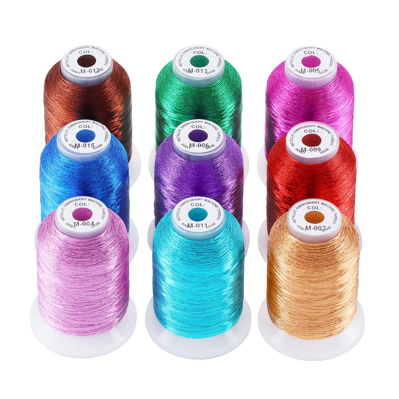 New brothread 9 Shiny Colors Metallic Embroidery Machine Thread Kit 500M 550Y Each Spool for Computerized Embroidery and Decorative Sewing  Assortment 2