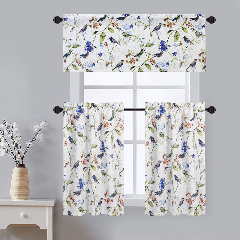 VOGOL Curtain Tier & Valance Set for Living Room, Farmhouse Valances for Kitchen Window, Birds Curtain Tier for Small Windows, Rod Pocket, 52 x 18 & 30 x 36, 3 Pieces - Image 1