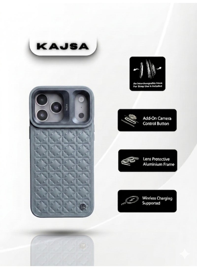KAJSA Premium Shockproof Camera Protection Case – Luxury Texture Finish with Aluminium Lens Frame 17 pro Max - Image 1