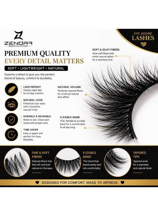 ZENORA Eye Adore Lashes ZZ01 Charm – Premium Reusable False Eyelashes, Natural Volume Lightweight Strip Lashes with Flexible Band, Easy Apply Salon Look for Women (Black) - Image 3
