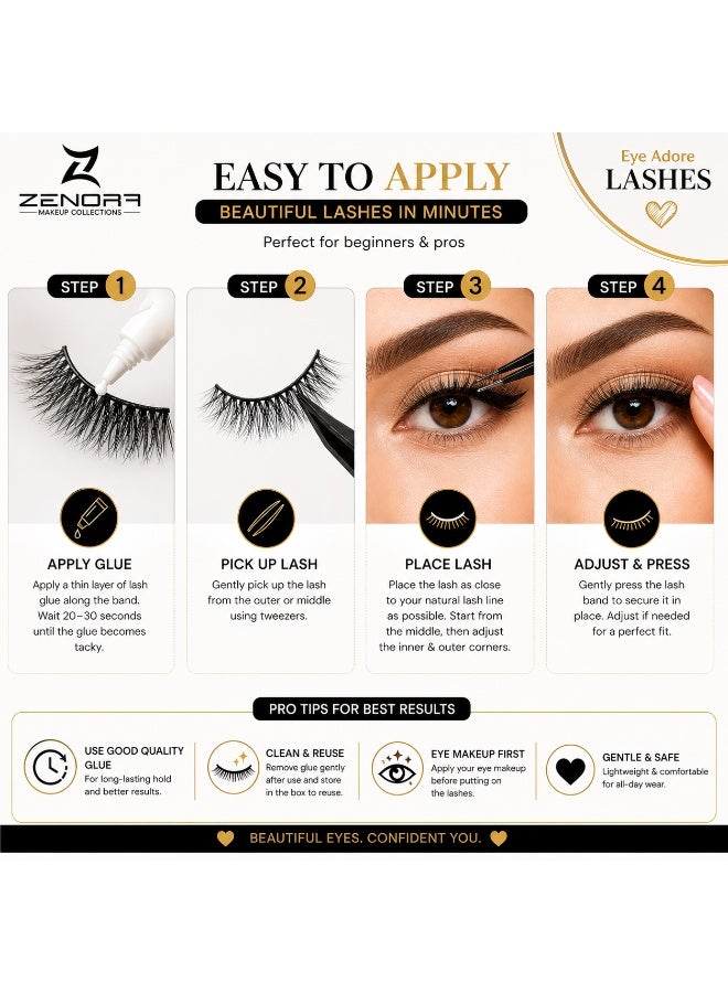 ZENORA Eye Adore Lashes ZZ01 Charm – Premium Reusable False Eyelashes, Natural Volume Lightweight Strip Lashes with Flexible Band, Easy Apply Salon Look for Women (Black) - Image 4