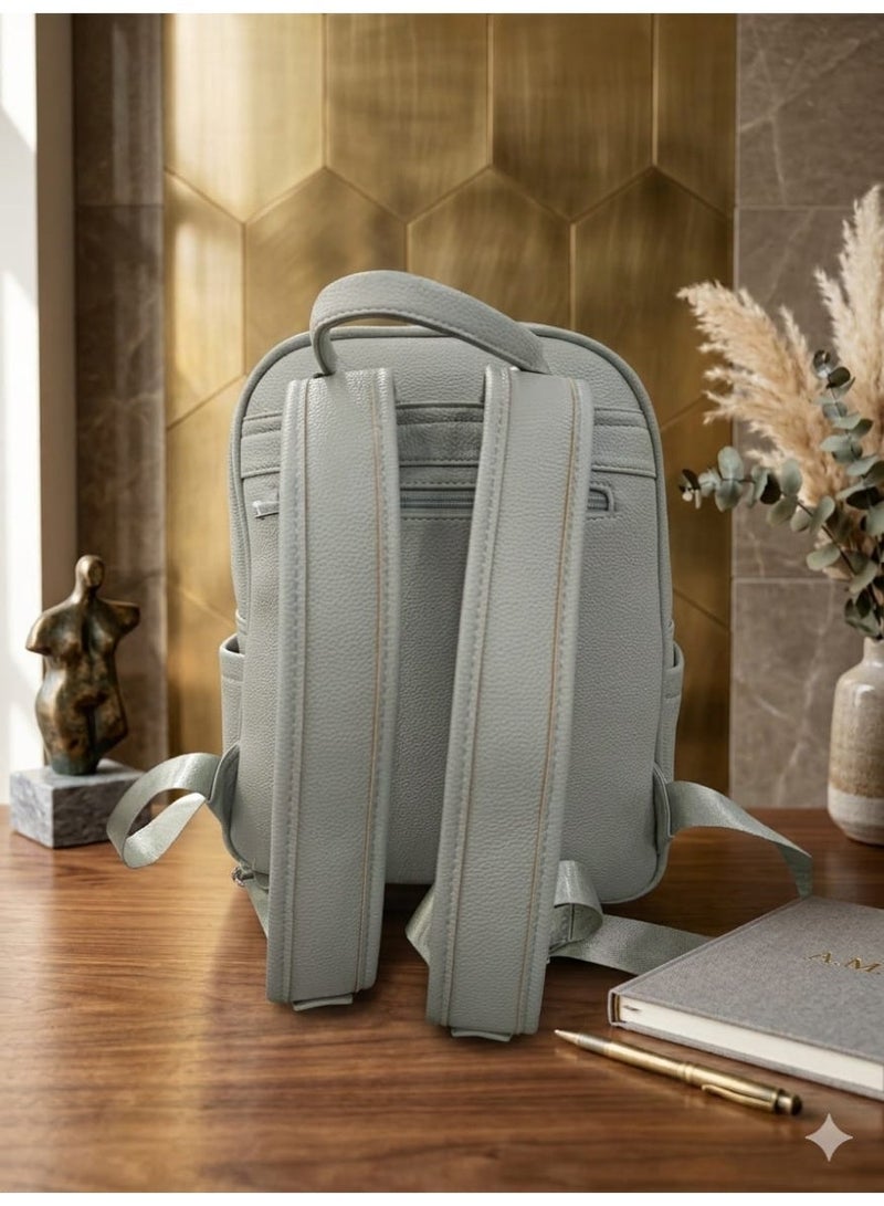 SUNSTAR leather backpack with pebbled texture and embossed grid panel. - Image 2