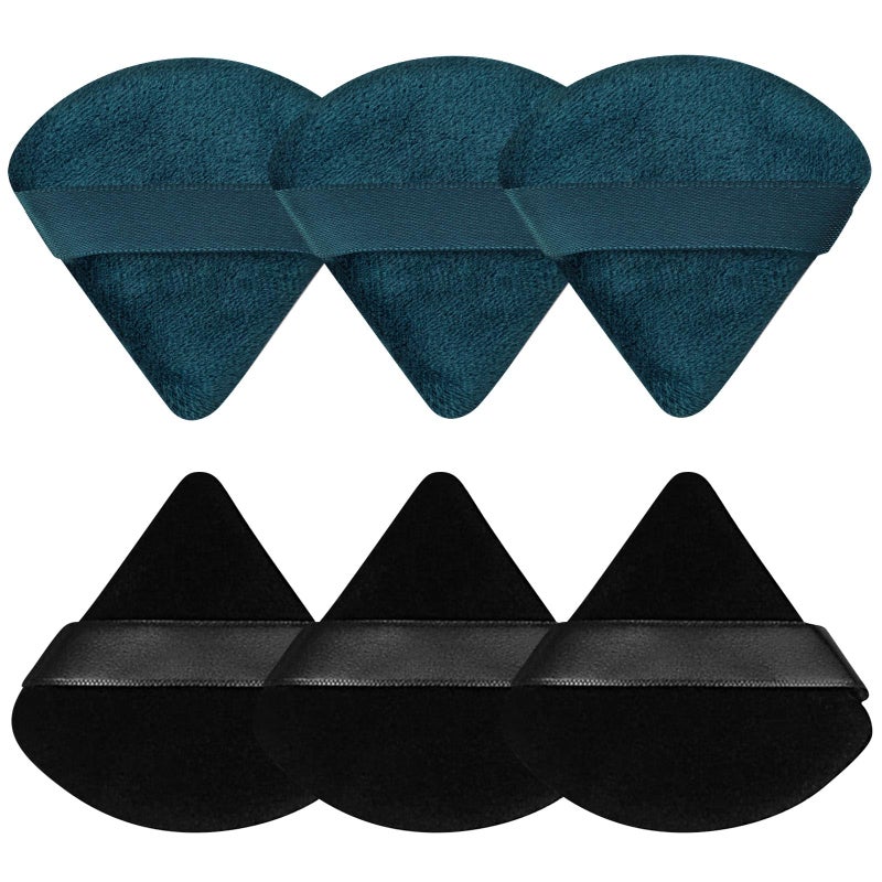 Pimoys 6 Pieces Powder Puff Face Triangle Makeup Puff for Loose Powder Setting Powder Soft Foundation Sponge Makeup Blender Sponge Beauty Makeup Tool, Black and Peacock Blue - Image 1
