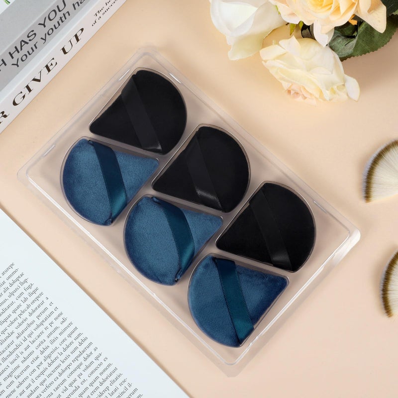 Pimoys 6 Pieces Powder Puff Face Triangle Makeup Puff for Loose Powder Setting Powder Soft Foundation Sponge Makeup Blender Sponge Beauty Makeup Tool, Black and Peacock Blue - Image 5