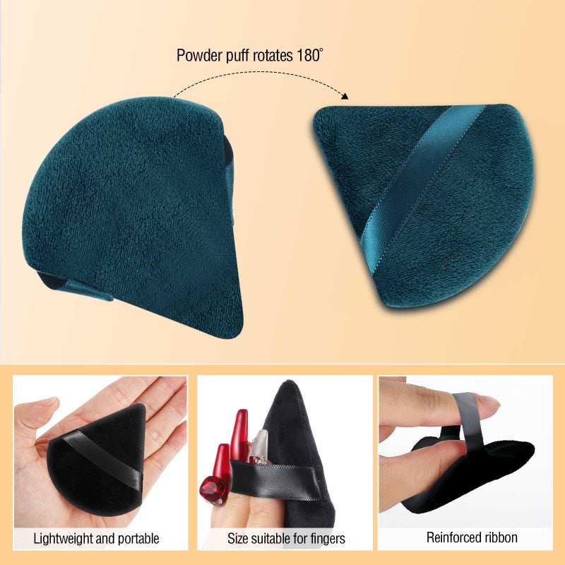 Pimoys 6 Pieces Powder Puff Face Triangle Makeup Puff for Loose Powder Setting Powder Soft Foundation Sponge Makeup Blender Sponge Beauty Makeup Tool, Black and Peacock Blue - Image 4