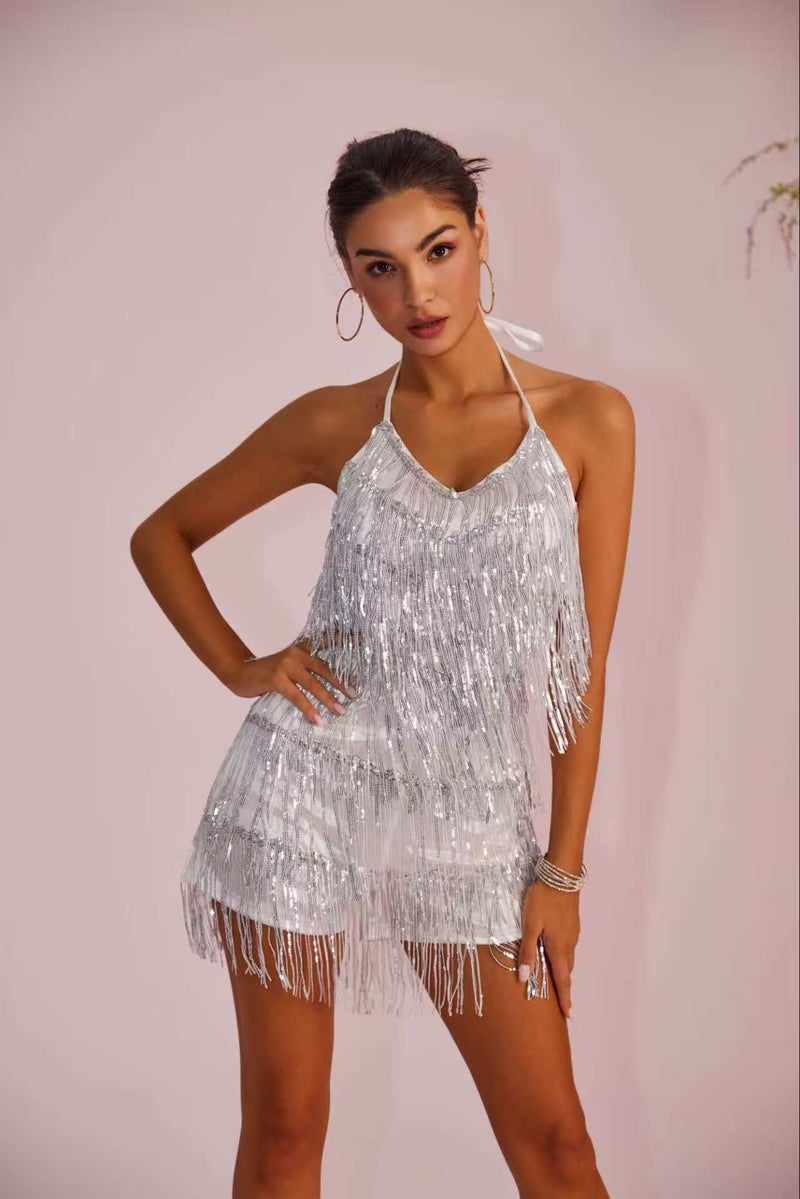 Women'S Nightclub Style Suspender Culottes Fashionable Girl Backless Sequin Tassel Dress Pants - Image 1