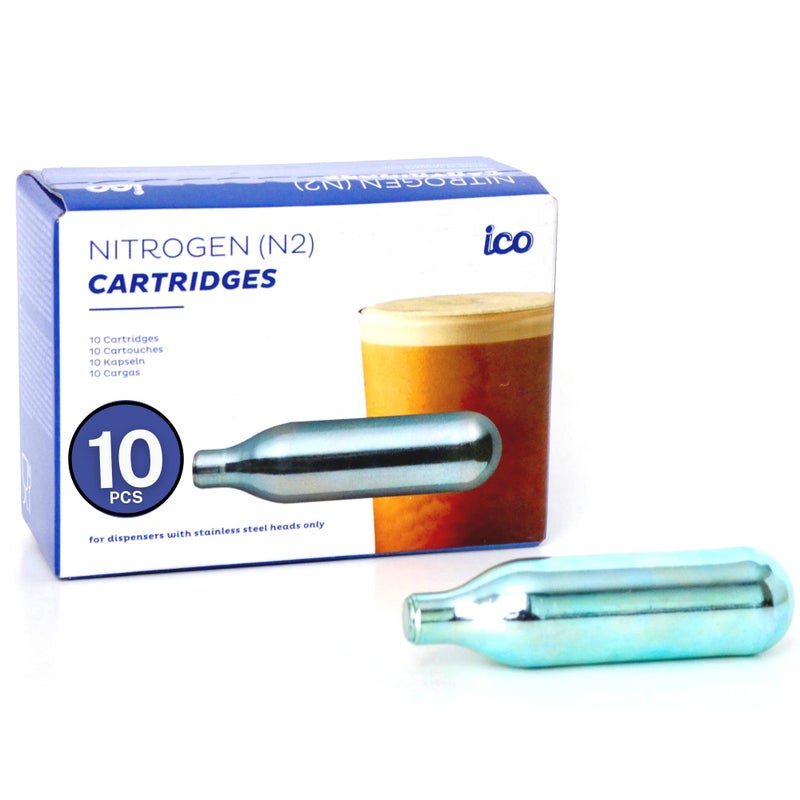 ICO 10pcs N2 Cartridges or Nitrogen Cartridges for Nitro Cold Brew Coffee Maker Non-threaded Nitro Cartridge, 2g of Nitrogen Gas - Image 1