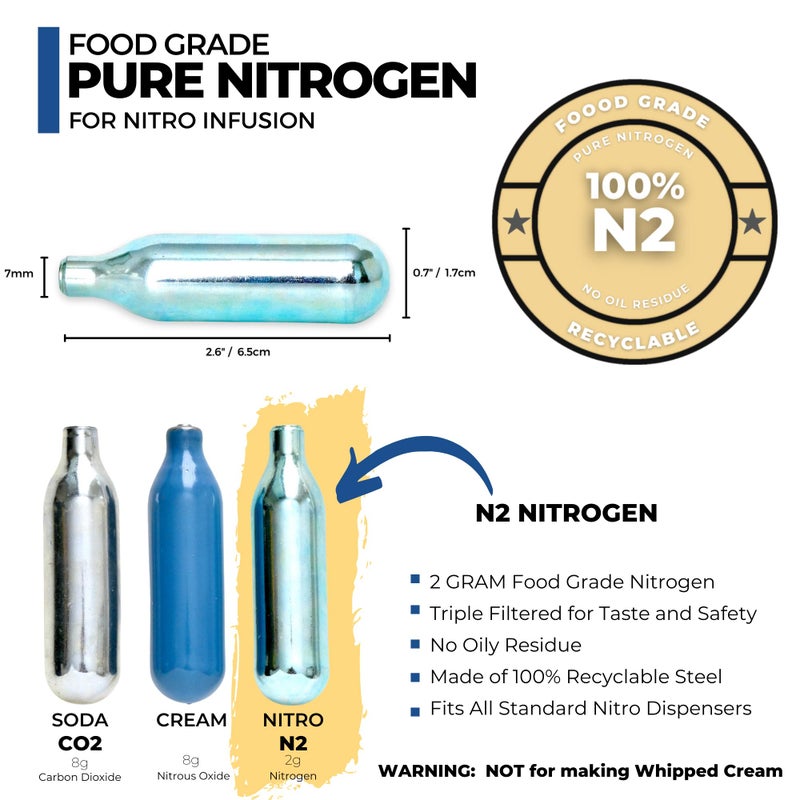 ICO 10pcs N2 Cartridges or Nitrogen Cartridges for Nitro Cold Brew Coffee Maker Non-threaded Nitro Cartridge, 2g of Nitrogen Gas - Image 2