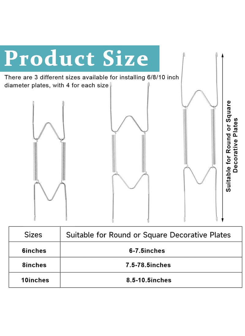 HASTHIP HASTHIP 12Pcs Invisible Wall Plate Hangers Stainless Steel Dish Display Plate Metal Hangers Spring Hook Holder with 12 Pieces Wall Hooks for Decorative Plates and Art Silver 6810 Inch  - Image 2