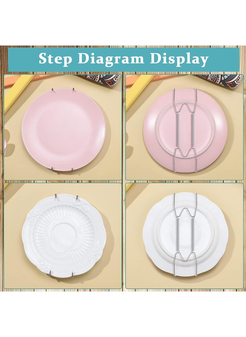 HASTHIP HASTHIP 12Pcs Invisible Wall Plate Hangers Stainless Steel Dish Display Plate Metal Hangers Spring Hook Holder with 12 Pieces Wall Hooks for Decorative Plates and Art Silver 6810 Inch  - Image 4