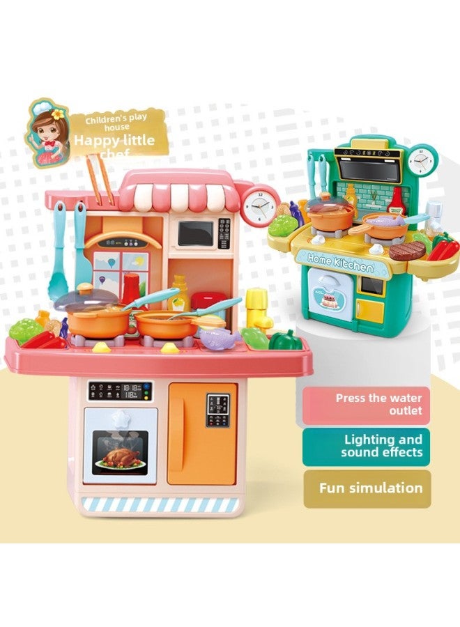 Children's Play House Spray Kitchen Toys Girls Really Cook Baby Simulation Tableware Set Gift Box Wholesale-Color:Small Kitchen Toys High 30cm (press Water) 【pink】 English Color Box - Image 2