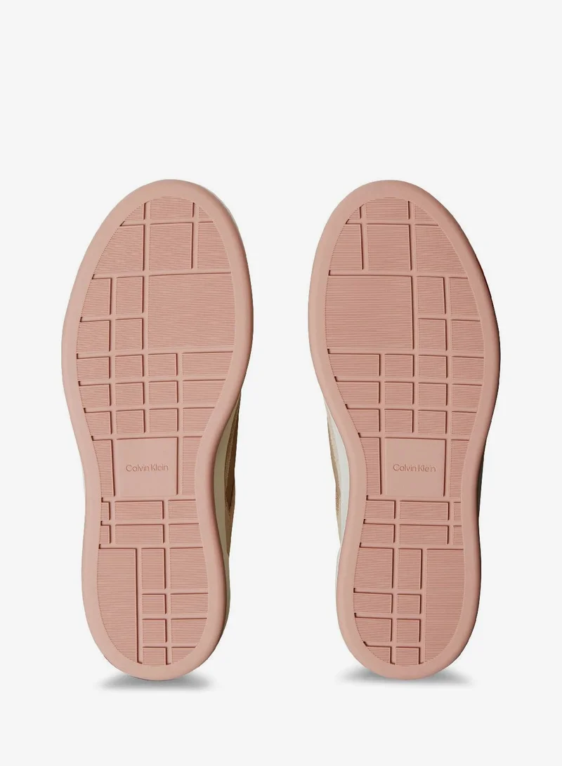 Calvin Klein Jeans Silver Mink/Cashew Leather And Suede Signature Sneakers for Women | Best Price UAE