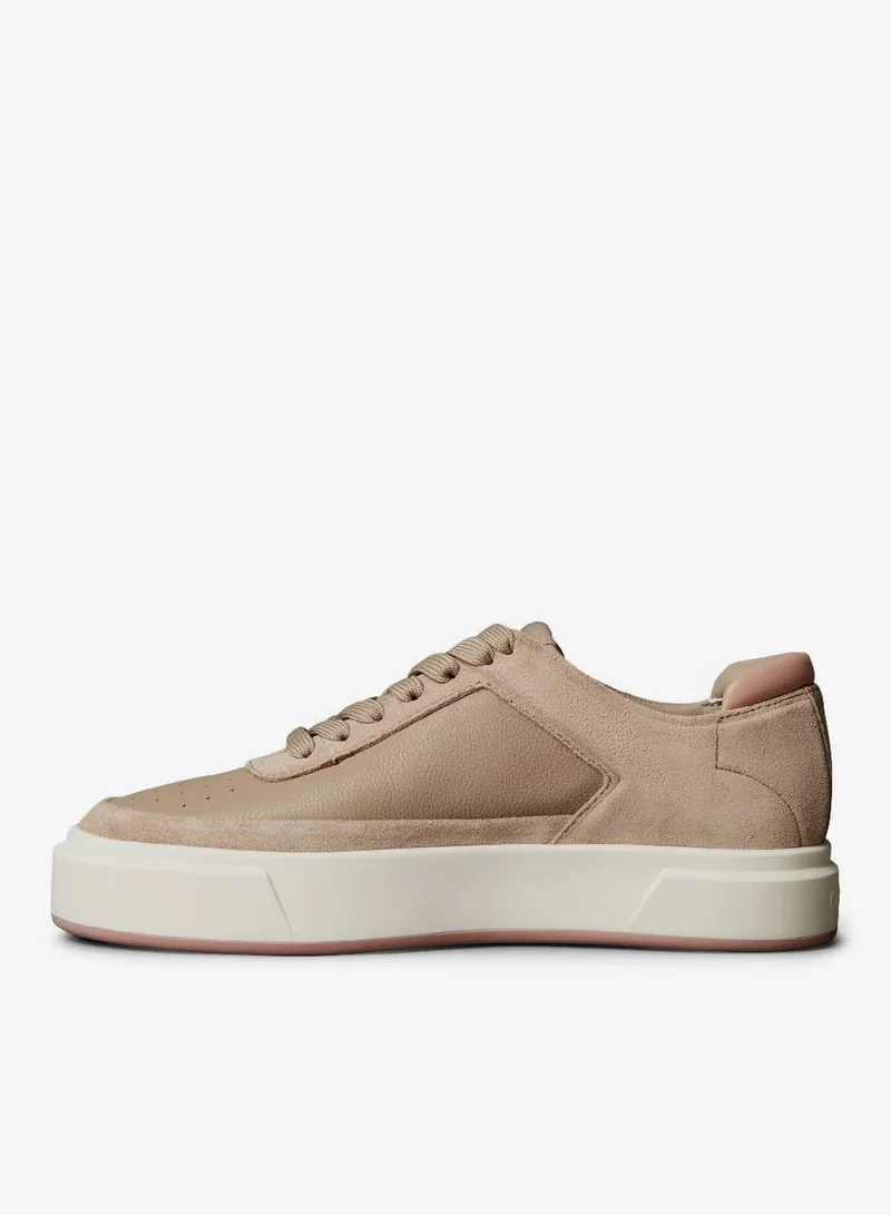 Calvin Klein Jeans Silver Mink/Cashew Leather And Suede Signature Sneakers for Women | Best Price UAE