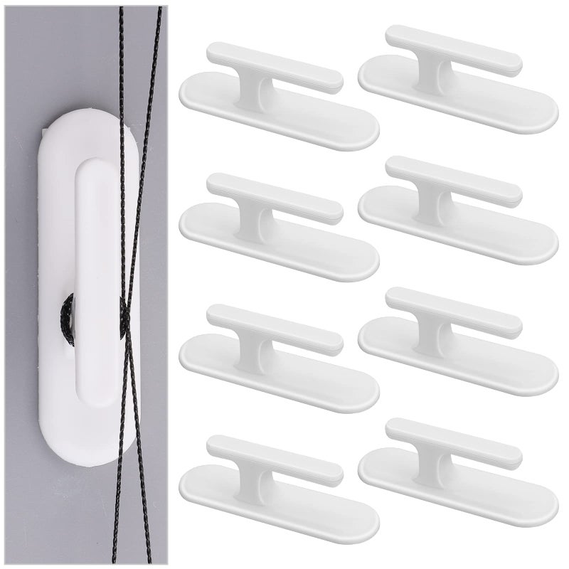 Grevosea Grevosea 8 Pieces Blind Cord Winding Safety Blind Cord Hooks Blind Cord Holder Adhesive Wall Hook Wrap Cleats Baby Proofing for Home Office Window Blinds Curtains Sun Shades Ropes White 