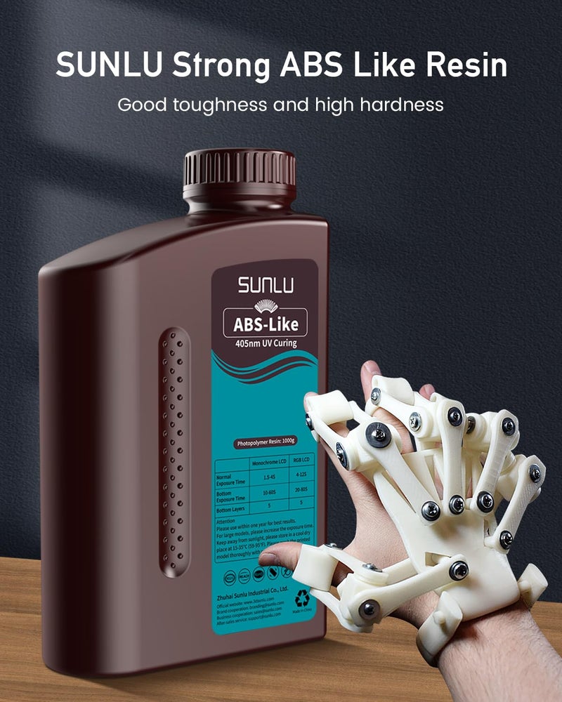 SUNLU 2000G ABS Like Resin for 3D Printer, 405nm UV Curing Photopolymer Rapid 3D Resin for 2K 4K 6K 8K LCD/DLP/SLA 3D Printers, Non-Brittle & High Precision & Low Shrinkage, 2KG, Dark Grey - Image 2
