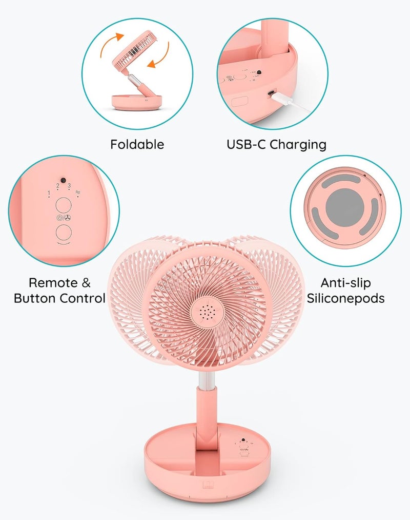 Primevolve Portable Oscillating Standing Fan,Rechargeable Battery Operated USB Floor Table Desk Fan with Remote, Bedroom Camping Travel Fans Pink 7.7" - Image 5
