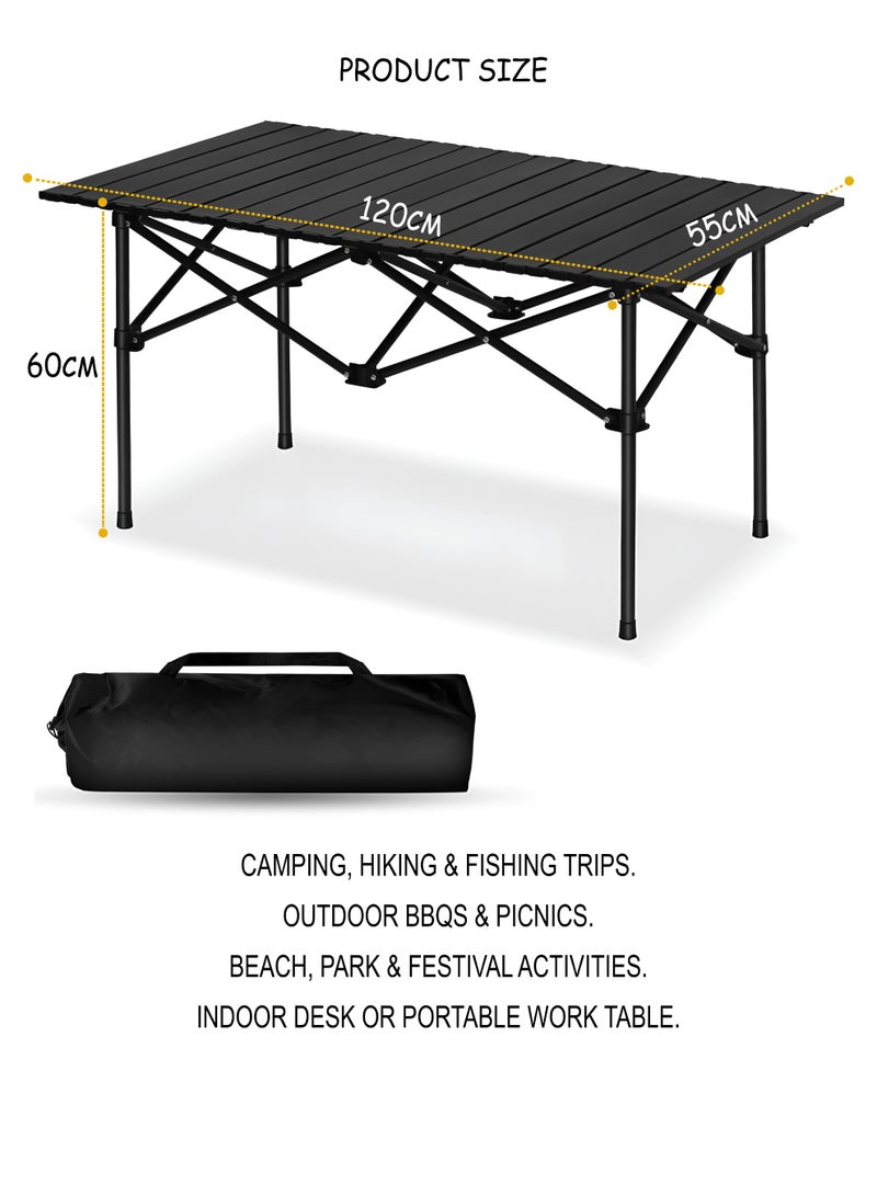 دي بلو طاولة تخييم قابلة للطي خارجية 120×55×60 سم – سبائك الألومنيوم مقاومة للماء والحرارة والبقع مع سطح علوي قابل للفك بلمسة نهائية معدنية، تصميم إطار X معزز، تركيب سريع وحقيبة حمل مرفقة – مثالية للنزهات والشواء والصيد والاستخدام الداخلي - Image 3