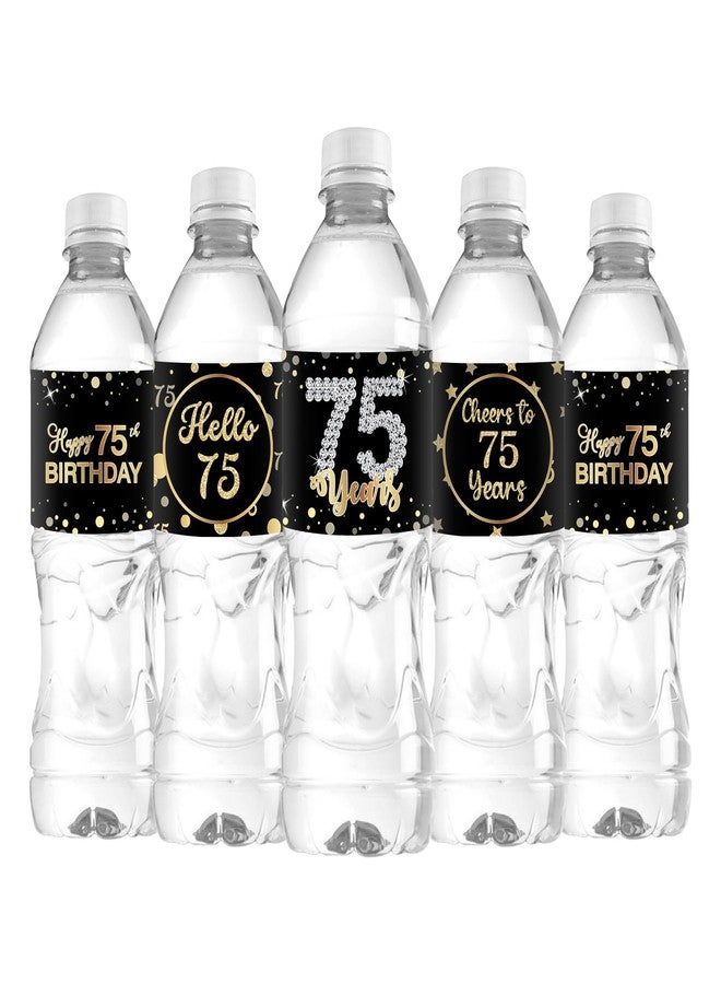 WIDEIDEAL 33Pcs Happy 75th Birthday Water Bottle Labels Cheers to 75 Years Stickers for 75th Birthday Anniversary Party Decorations Labels Sign Black - Image 1