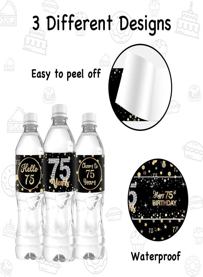 WIDEIDEAL 33Pcs Happy 75th Birthday Water Bottle Labels Cheers to 75 Years Stickers for 75th Birthday Anniversary Party Decorations Labels Sign Black - Image 3