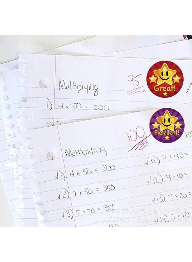 2 Roll Reward Stickers, 1000pcs Star Reward Stickers, Self Adhesive Labels Stickers, 8 Different Design, Suitable for Kids Teacher Adults Parents Classroom School Work Study Training Award Gifts - Image 3