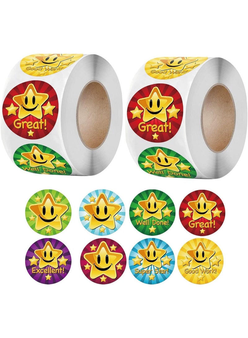 2 Roll Reward Stickers, 1000pcs Star Reward Stickers, Self Adhesive Labels Stickers, 8 Different Design, Suitable for Kids Teacher Adults Parents Classroom School Work Study Training Award Gifts - Image 1