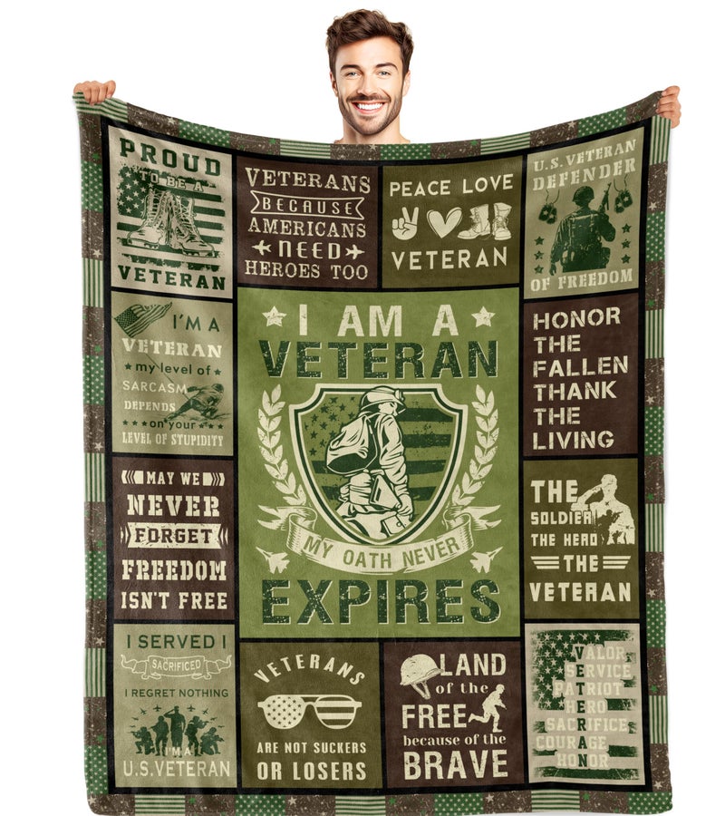 Bariceneth Veteran Gifts Blanket 50"" X 60""  Gifts for Veterans  Vietnam Veteran Gifts  Veteran Gifts for Men  Navy/Army/Marine Veteran Gifts  Hard Head Veterans  Veterans Day Gifts  Military Gifts - Image 1