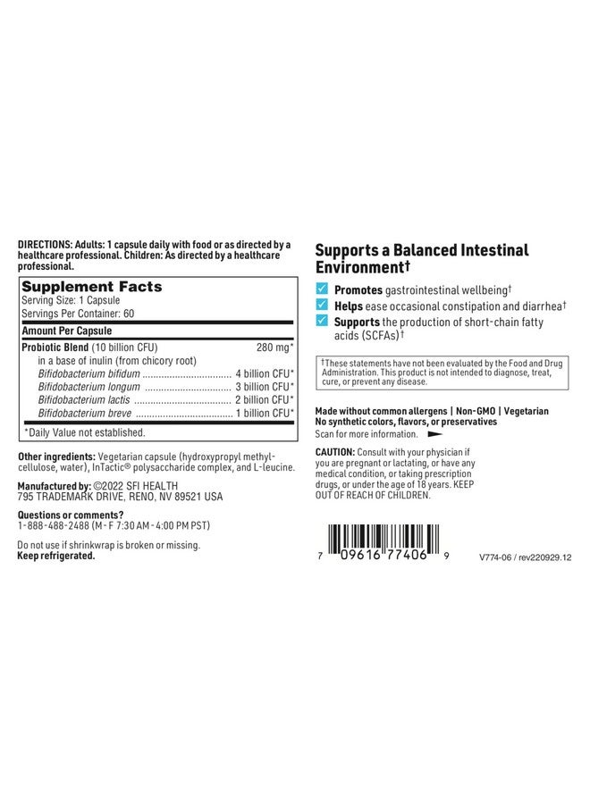 Klaire Labs Ther-Biotic Factor 4 - 100% Bifidobacterium Probiotic - Bifidobacterium Bifidum Probiotic with Breve, Lactis & Longum - Immune + Gut Health Support - Hypoallergenic (60 Caps / 2 Pack) - Image 5