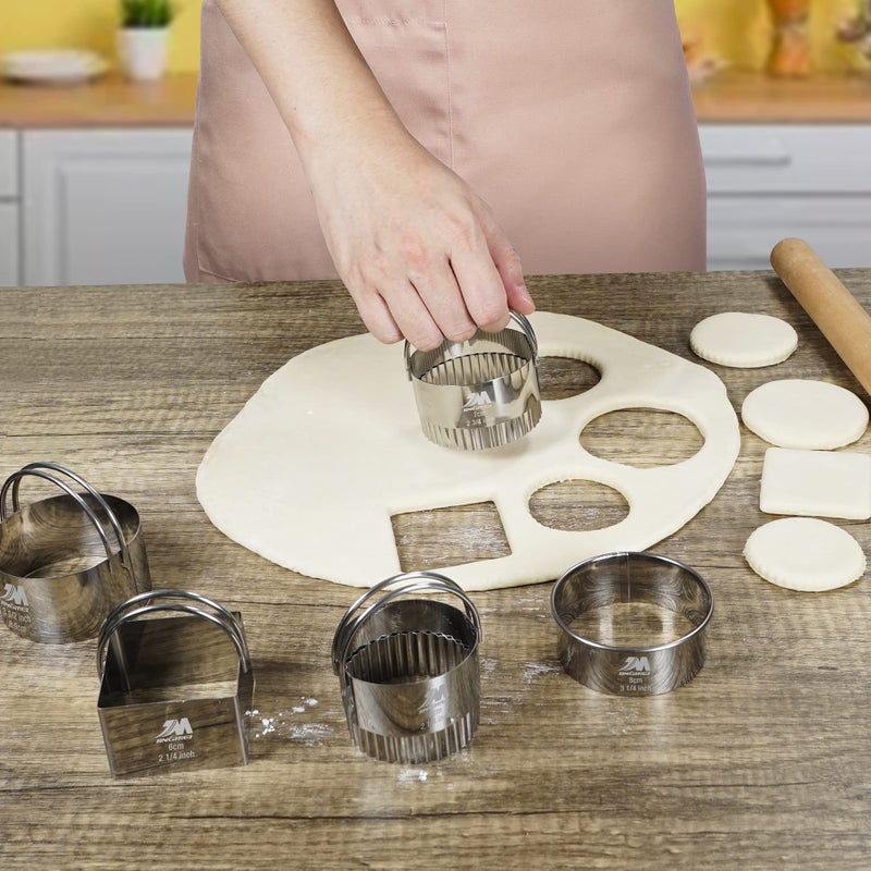 M JINGMEI Ripple Biscuit Cutter Set 1.75inch 2inch 2.25inch 2.75inch 3.25inch, Stainless Steel Round Biscuit Cutters with Handle, Wave Cookies Cutter with Fluted Edge, Professional Baking Dough Tools - Image 4