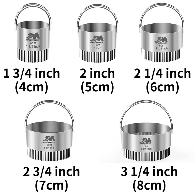 M JINGMEI Ripple Biscuit Cutter Set 1.75inch 2inch 2.25inch 2.75inch 3.25inch, Stainless Steel Round Biscuit Cutters with Handle, Wave Cookies Cutter with Fluted Edge, Professional Baking Dough Tools - Image 2