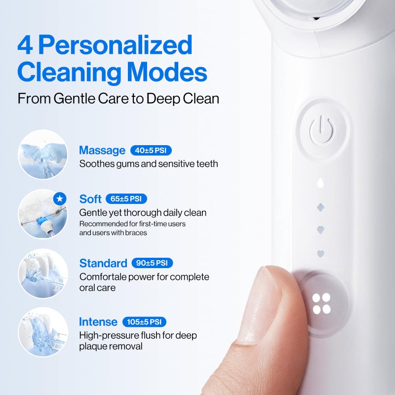 usmile C10 Portable Water Flosser â€“ Travel-Friendly, 95-Day Battery, 4 Modes, 360Â° Nozzle, 180ml Tank, IPX7 Waterproof, Dentist-Recommended for Braces, Implants & Sensitive Gums (White) - Image 4