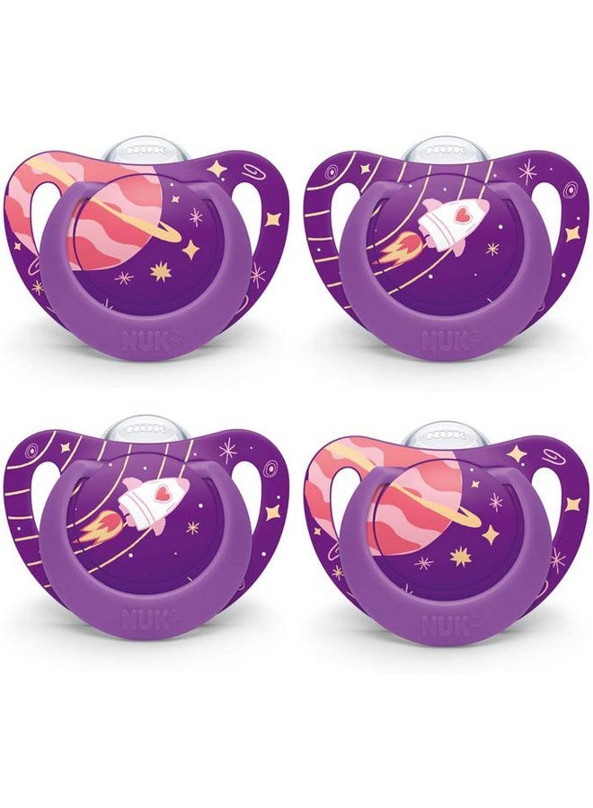 Nuk Orthodontic Pacifier, Space Girl, 6-18 Months, 4pk - Image 1