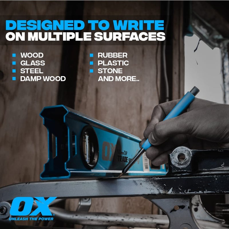 أكس Ox Tools Carpenter Pencils Pro Tuff قلم تحديد الكربون قلم رصاص ميكانيكي للبناء مع 4 سلاسل وحامل قلم رصاص ومشبك حزام مبراة قلم رصاص البناء قلم رصاص نجار Ox-P503210 - Image 4