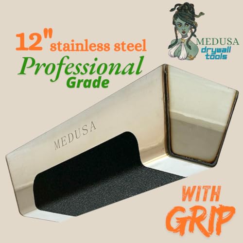 Medusa's Flexible Stainless Steel Drywall Taping Knife Set with 12" Mud Pan and Grip: Classic Style Light Weight Handles with Strong Flexible Blades for Professional and beginner friendly Finishers - Image 2