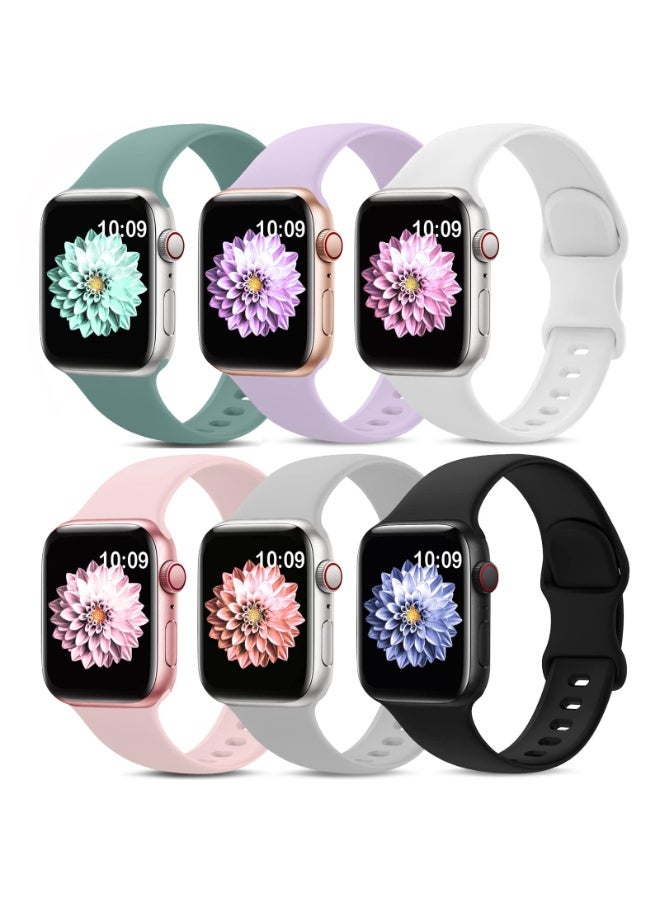 6 حزمة الرياضة السيليكون الماء الشريط، متوافق مع ساعة أبل الشريط 38mm 41mm 40mm 38mm ، ناعم السيليكون الماء الشريط، متوافق مع Iwatch ساعة أبل سلسلة 10 9 8 7 6 5 4 3 2 1 (41/40/38mm) متعددة الألوان - Image 1