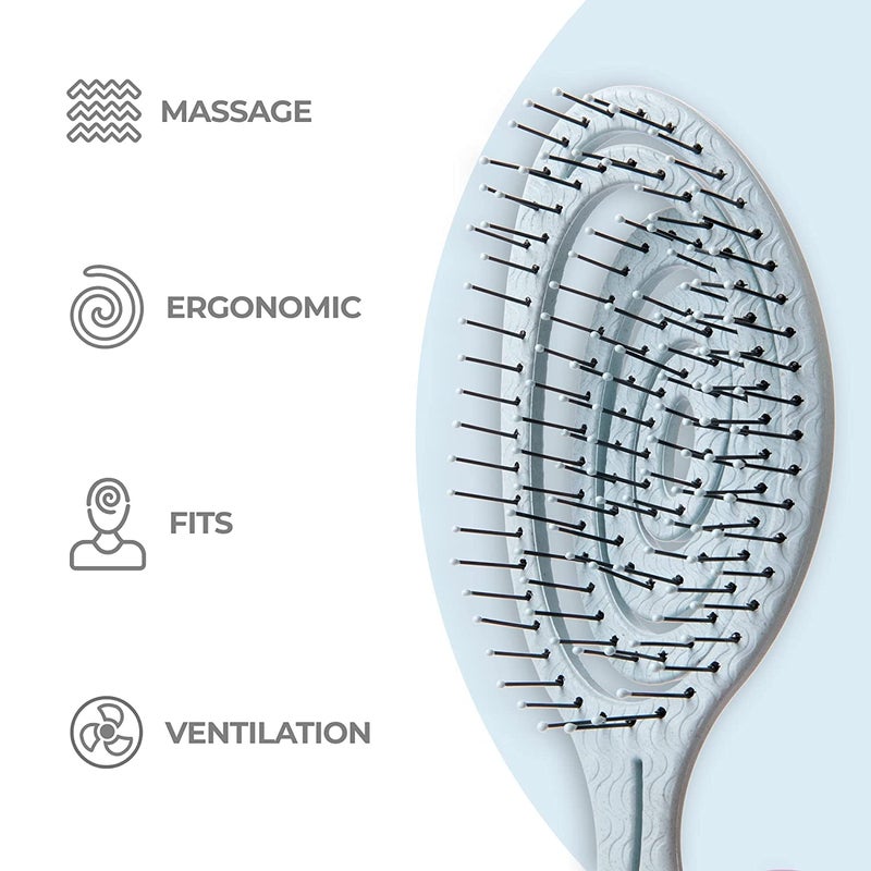 Ninabella Detangle Hair Brush for Women & Men - Does not Pull - Straightening Brushes for Straight & Curly Hair - Unique Spiral Detangling Hairbrush - Blue - Image 3