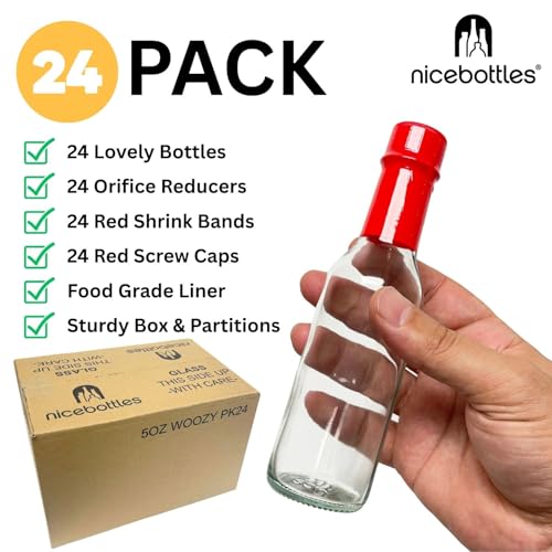 nicebottles Hot Sauce Bottles with Red Caps & Shrink Bands, 5 Oz - 24 Pack - Image 2