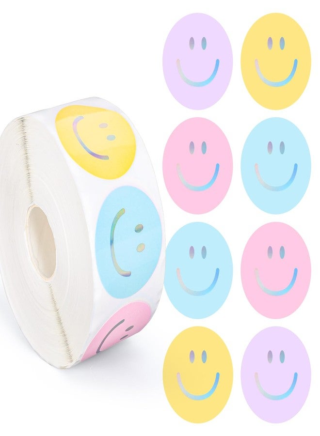 Whaline 1000Pcs Preppy Stickers Sliver Foil Pastel Smile Face Decals Back to School Round Funny Face Label Stickers Reward Adhesive Sticker for Classroom School Teachers Preppy Party Favor Supplies - Image 1
