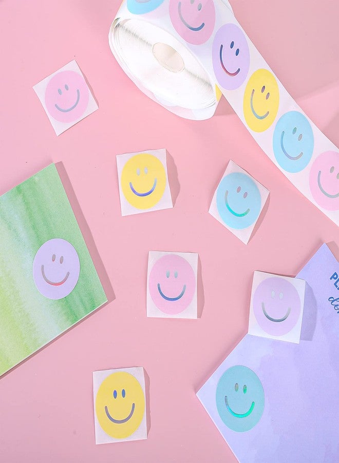 Whaline 1000Pcs Preppy Stickers Sliver Foil Pastel Smile Face Decals Back to School Round Funny Face Label Stickers Reward Adhesive Sticker for Classroom School Teachers Preppy Party Favor Supplies - Image 5