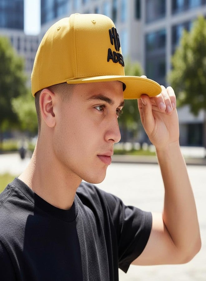 HHADEK Snapback Caps for Men | Baseball Cap for Men | Snapback Hat Flat Bill Cap Hip-Hop Style Trendy Baseball Adjustable Brim Unisex Fashion Streetwear Accessory Boys Flat Brim Yellow - Image 5