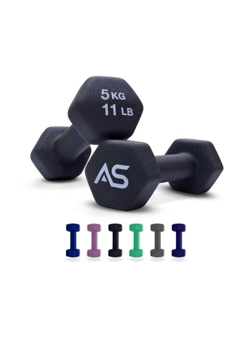 Allure Sphere Neoprene Dumbbell Set For Home Gym Exercise - Anti Slip Fitness Equipment For Pilates, Cardio, Training - Anti Sweat Hex Dumbbells in 1Kg 2Kg 3Kg 4Kg 5Kg In Pair - Image 1