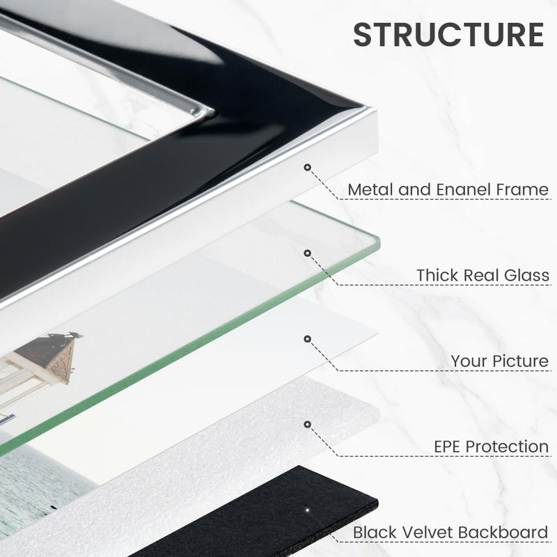 Venusmiles 5x7 Enamel Picture Frame  Silver Metal Edge with Easel  Real Glass Photo Frame for Wall and Tabletop Display Family Office Photo Gallery  Black Enamel/1pc - Image 3