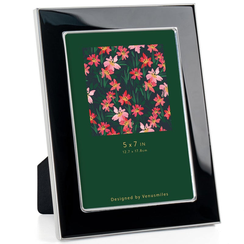 Venusmiles 5x7 Enamel Picture Frame  Silver Metal Edge with Easel  Real Glass Photo Frame for Wall and Tabletop Display Family Office Photo Gallery  Black Enamel/1pc - Image 1
