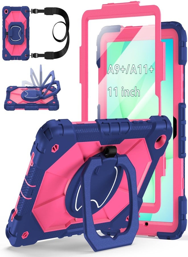 Auorld Case for Samsung Galaxy Tab A9 Plus 11 Inch 2023(SM-X210/X216/X218), Auorld Rugged Case for Samsung Galaxy A9+ Tablet with Screen Protector 360 Rotating Stand Shoulder Strap Pen Holder, Navy Pink - Image 1