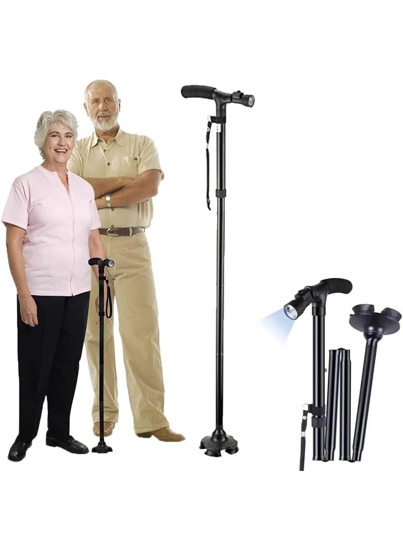 عصا مشي قابلة للطي مع ضوء LED، عكاز أمان قابل للتعديل وعصي مشي لكبار السن والمصابين، أفضل أعمدة المشي وعصا التخييم مع مصباح يدوي، عصا أمان قابلة للطي ومصباح يدوي مجموعة مثالية - Image 1