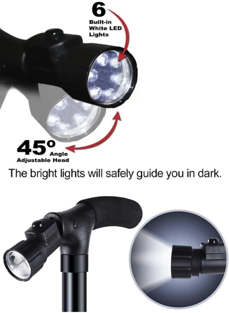 عصا مشي قابلة للطي مع ضوء LED، عكاز أمان قابل للتعديل وعصي مشي لكبار السن والمصابين، أفضل أعمدة المشي وعصا التخييم مع مصباح يدوي، عصا أمان قابلة للطي ومصباح يدوي مجموعة مثالية - Image 5