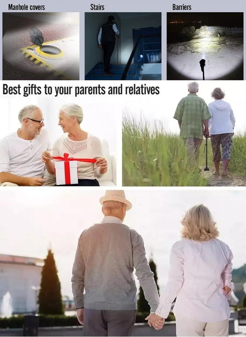 عصا مشي قابلة للطي مع ضوء LED، عكاز أمان قابل للتعديل وعصي مشي لكبار السن والمصابين، أفضل أعمدة المشي وعصا التخييم مع مصباح يدوي، عصا أمان قابلة للطي ومصباح يدوي مجموعة مثالية - Image 4