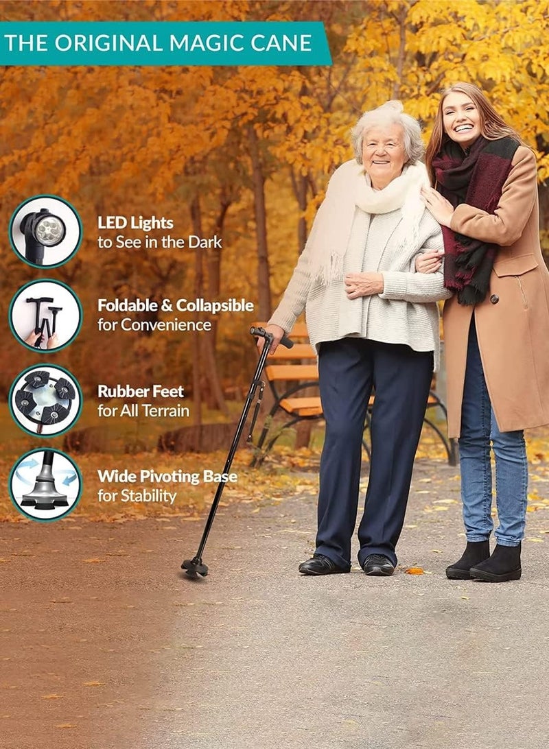 عصا مشي قابلة للطي مع ضوء LED، عكاز أمان قابل للتعديل وعصي مشي لكبار السن والمصابين، أفضل أعمدة المشي وعصا التخييم مع مصباح يدوي، عصا أمان قابلة للطي ومصباح يدوي مجموعة مثالية - Image 3