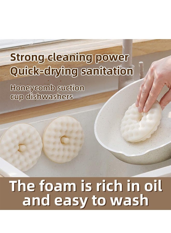 Double Sided Dish Sponge Brush With Suction Base 2 Refill Sponges Kitchen Scrubber - Image 3