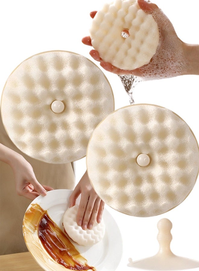 Double Sided Dish Sponge Brush With Suction Base 2 Refill Sponges Kitchen Scrubber - Image 1