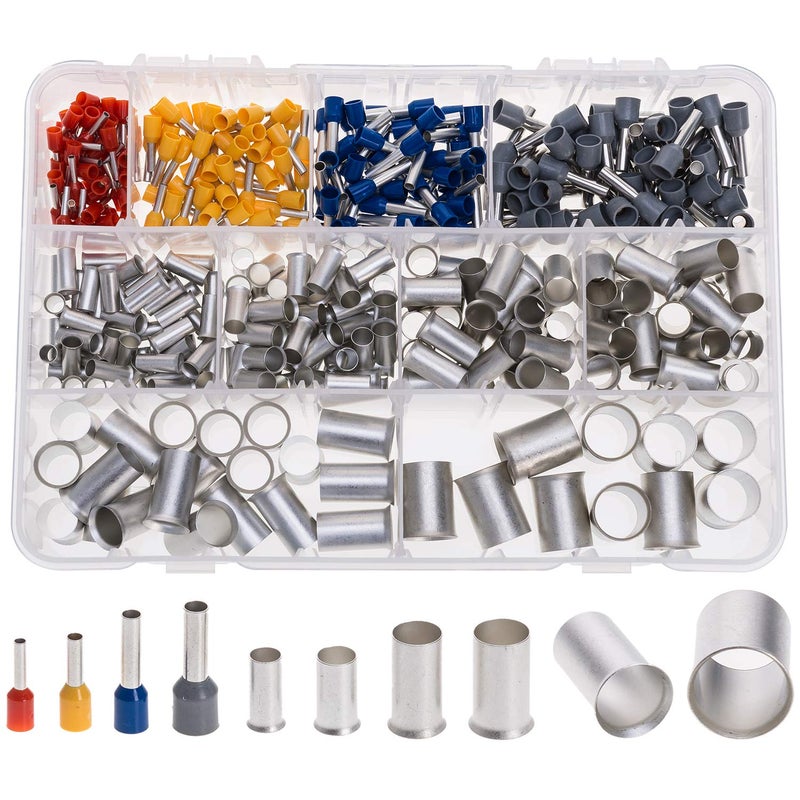 RockDIG 10-Sizes 16 14 12 10 8 6 4 2 1/0 2/0 Gauge Copper Wire Ferrules Assortment Kit Matte Tin Plating Pin Ferrules(390PCS KIT) - Image 1